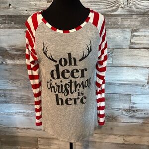 Red and Gray Long Sleeve Christmas Tee